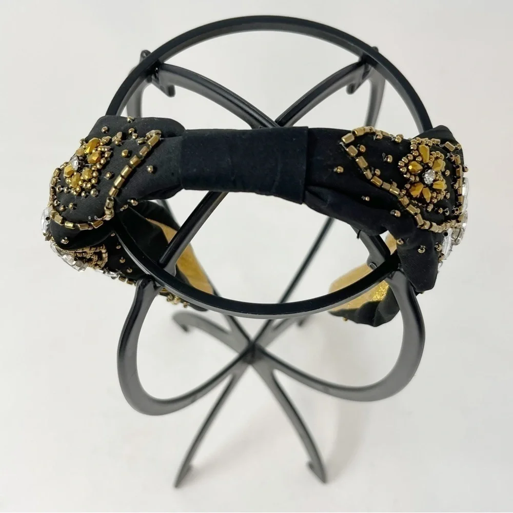 Black Beaded Jeweled Slip On Women’s Headband Adjustable One Size